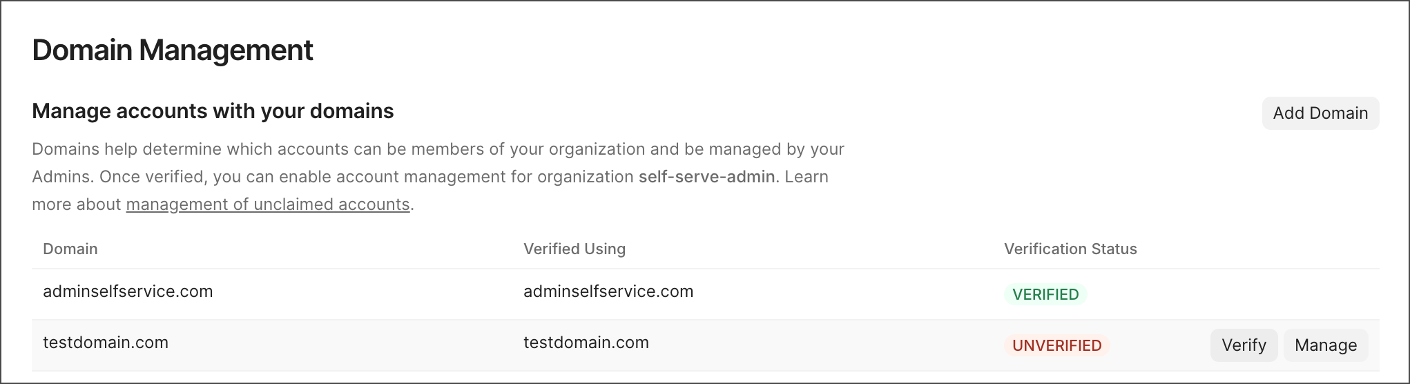 Verify domain later