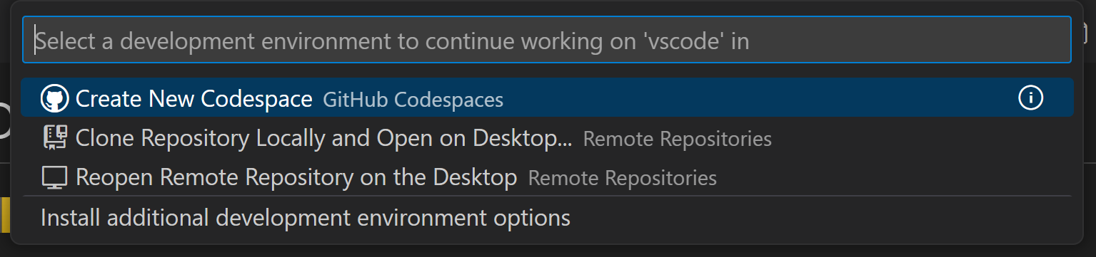 Screenshot showing Continue Working On options in the browser-based editor.