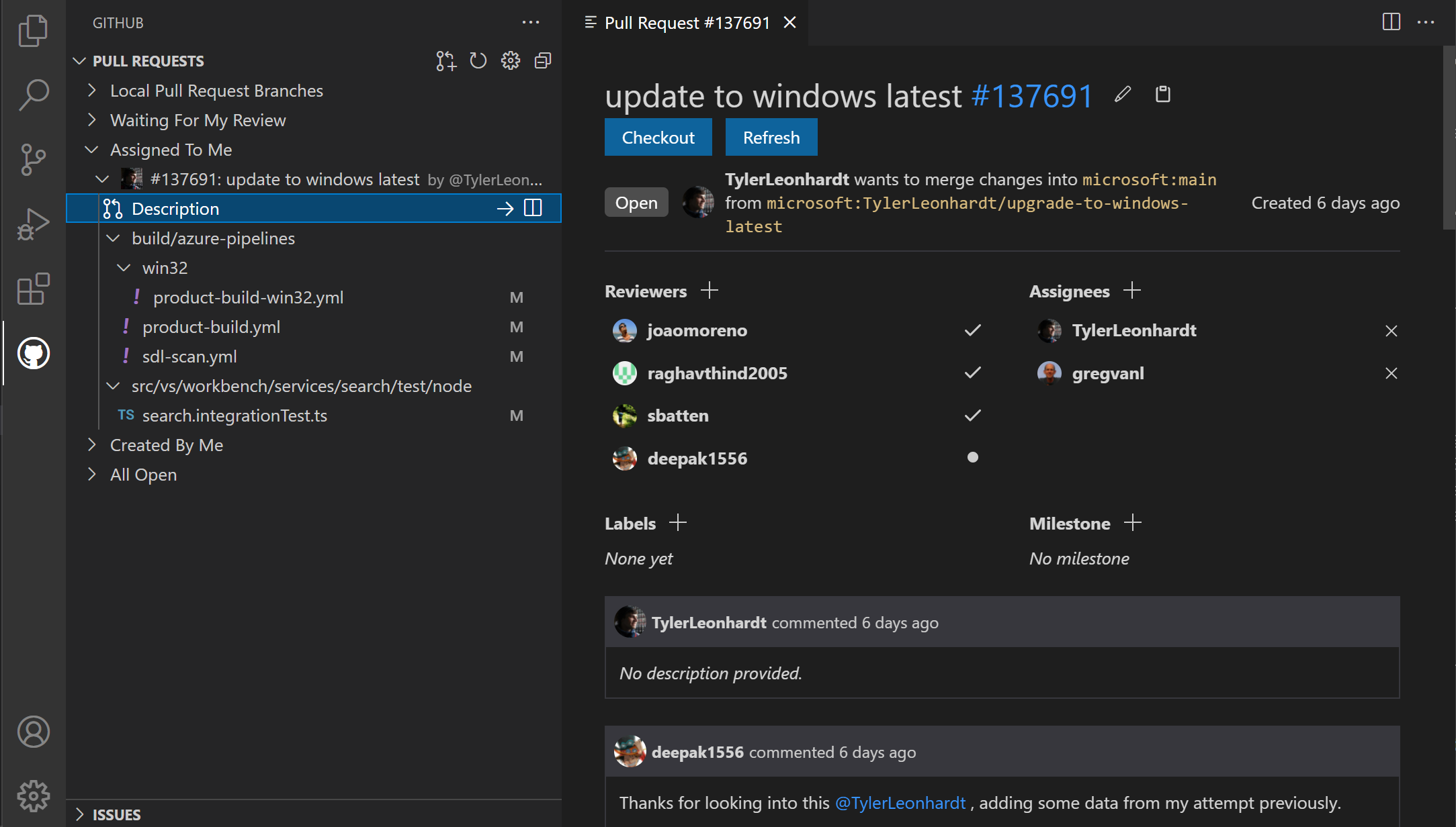 Screenshot showing a pull request description in the editor.