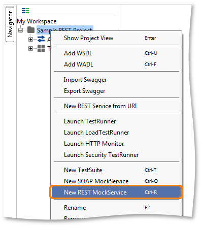 Create Mock Service Menu Menu