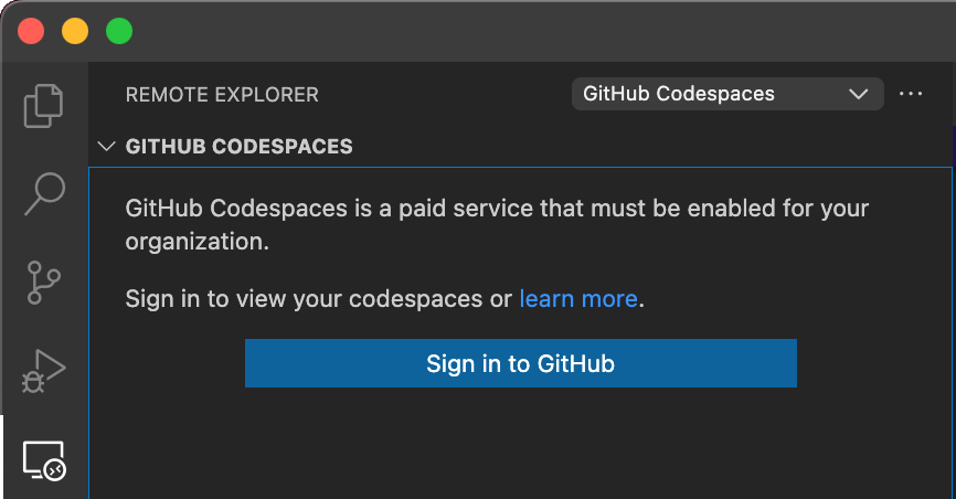 Signing in to GitHub Codespaces